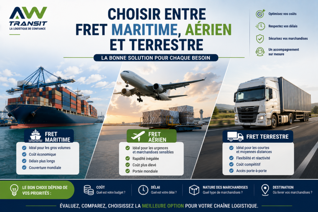 Choisir entre fret maritime, aérien et terrestre
